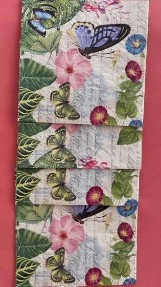 Servilletas de hojas -flores y mariposas (kit de 4 unidades)